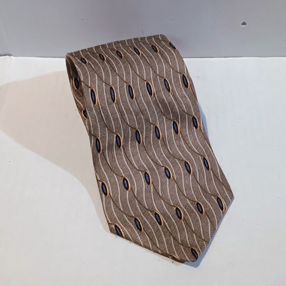 Vintage Bill Blass NEO Silk Tie-Geometric Eye-Metallic-Art Deco Revival-80s